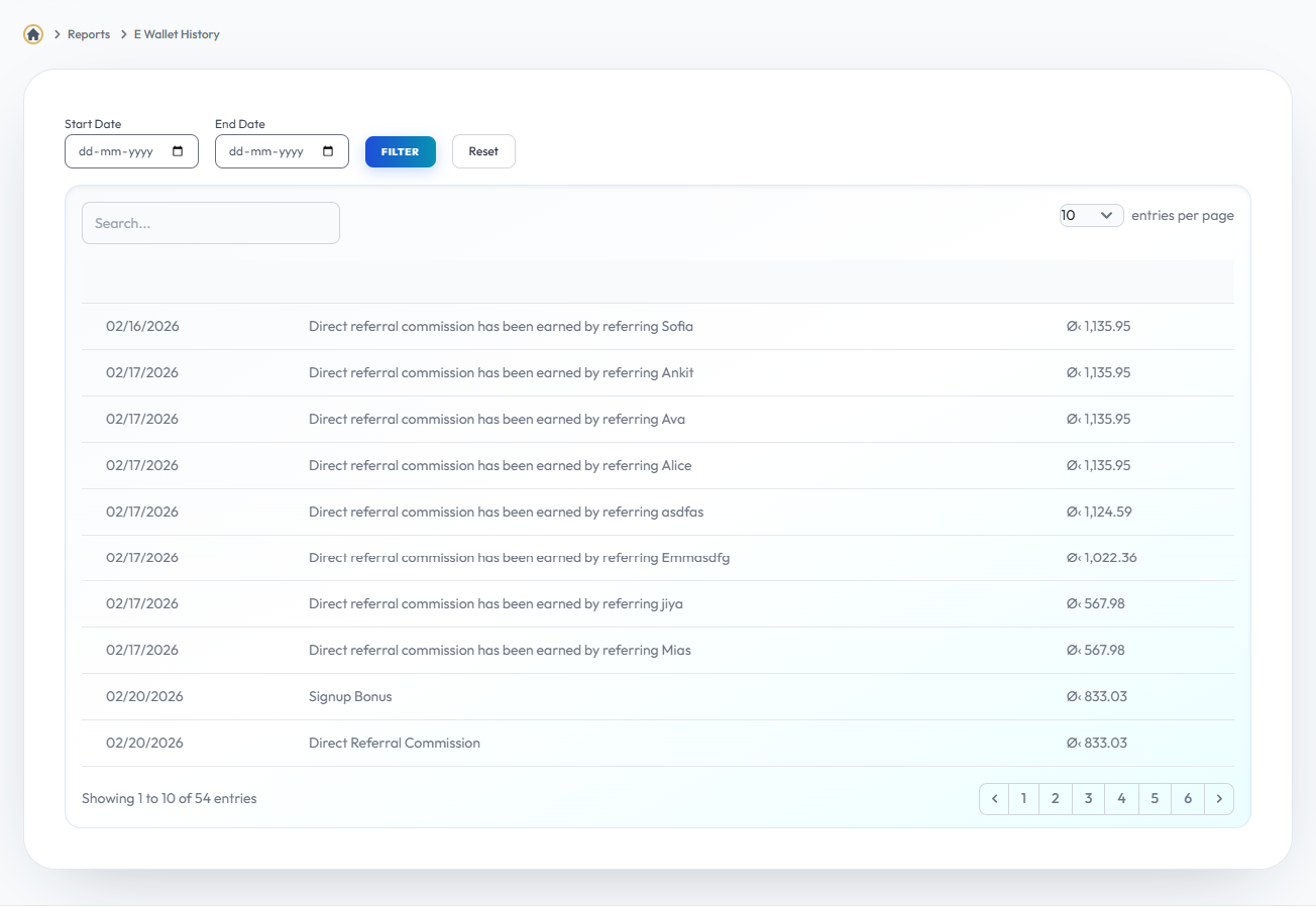 Ewallet History